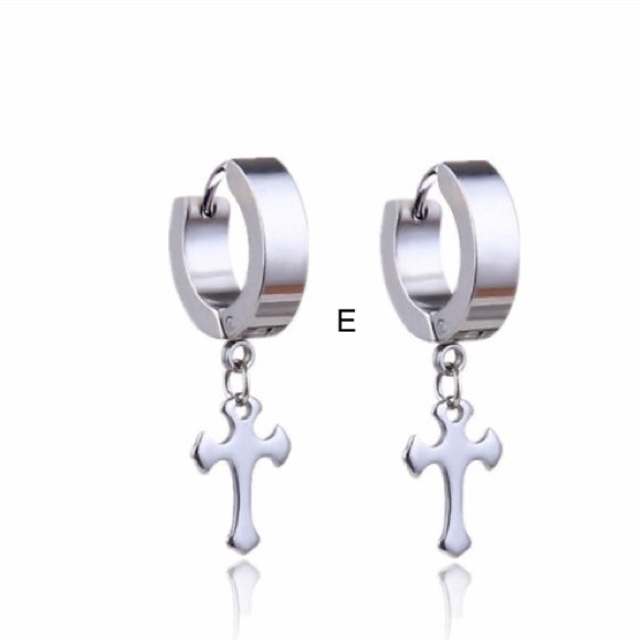 Punk Stainless Steel Mens Hoop Earrings Round Cross Gothic Hip Hop Ear Jewelry - Picture 7 of 9